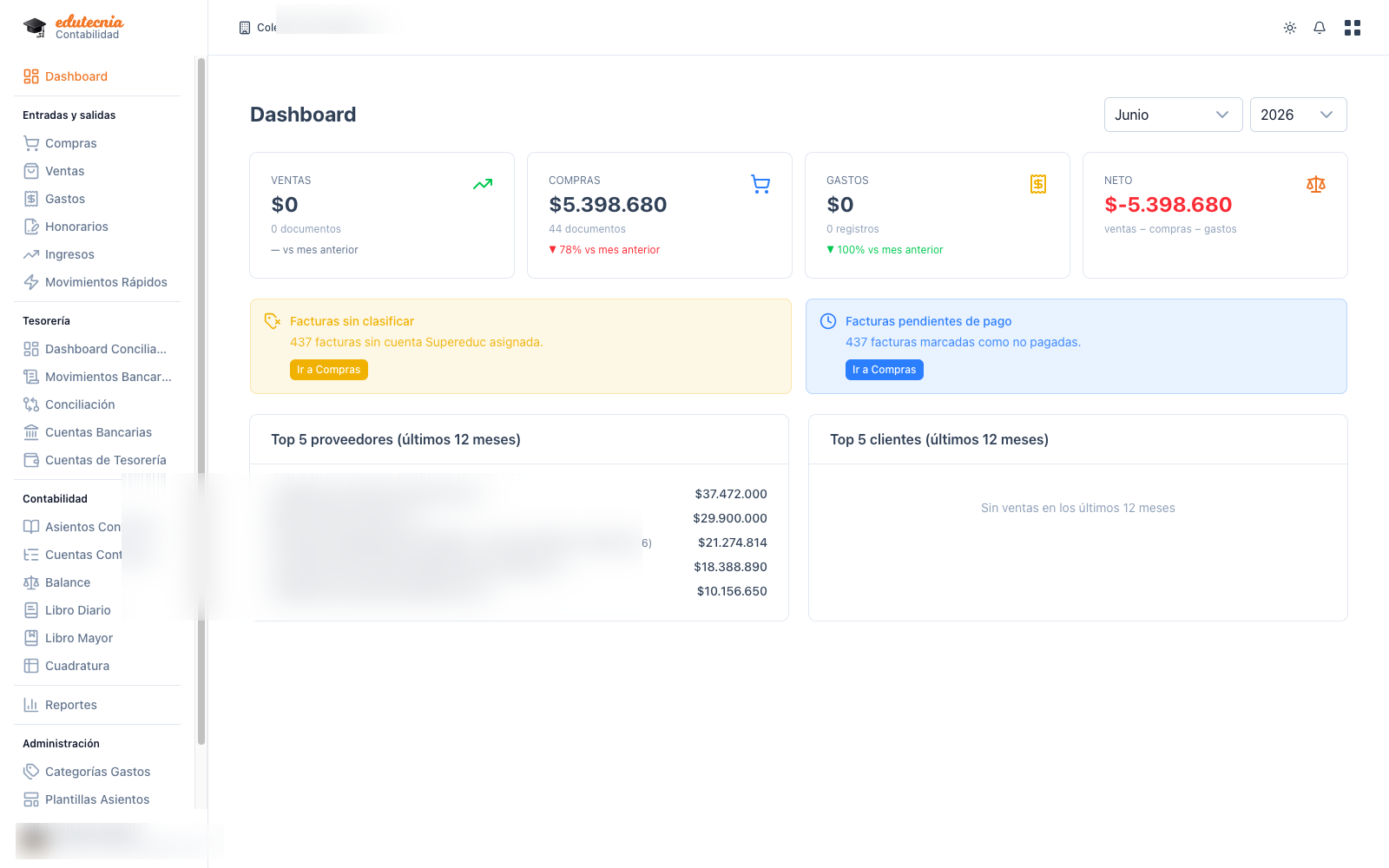 Módulo de Contabilidad en la plataforma Edutecnia
