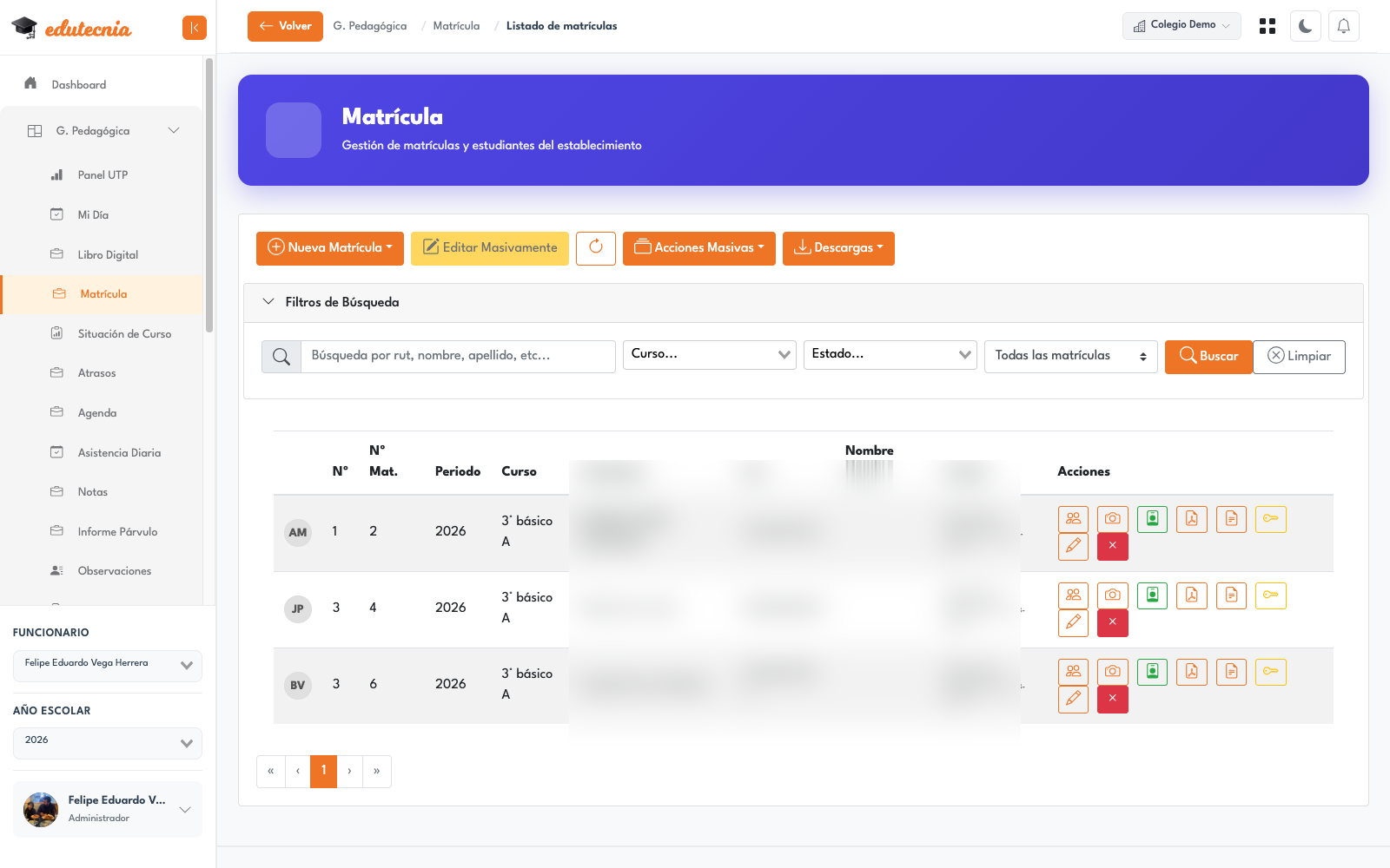 Módulo de Gestión Pedagógica en la plataforma Edutecnia